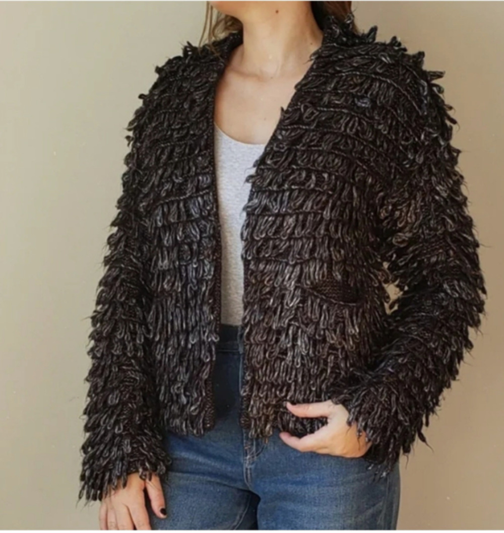 THE GREAT Short Monster Open Cardigan in Metallic Charcoal size 0 (XS) Pkts B9